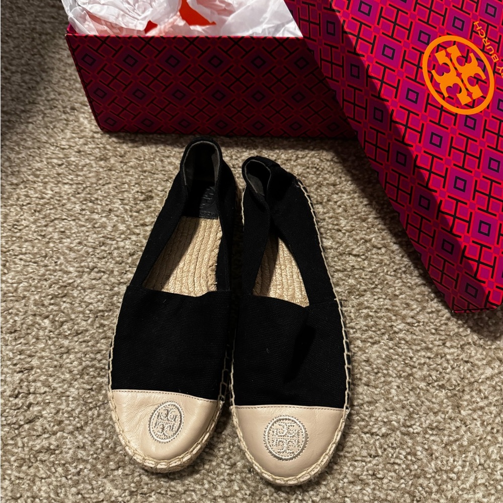 Tory Burch Black and Tan Espadrilles